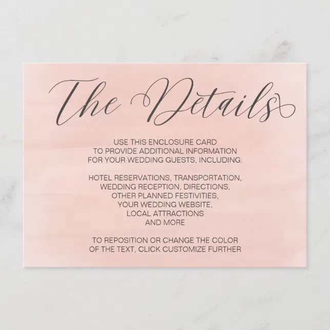 The Details Wedding Invitation Enclosure Card | Zazzle
