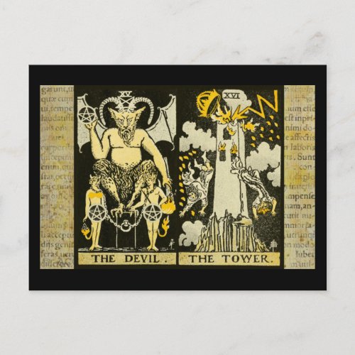 The Devil and The Tower Tarot Postcard