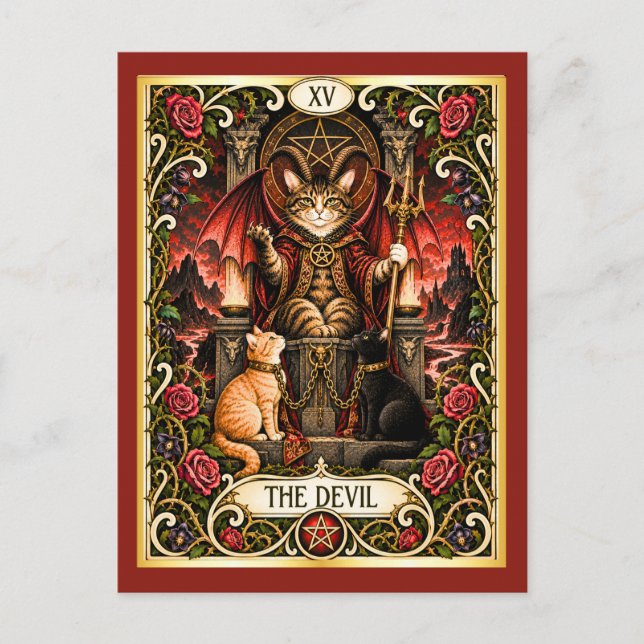 The Devil Cat Tarot - Temptation and Shadow Postcard (Front)