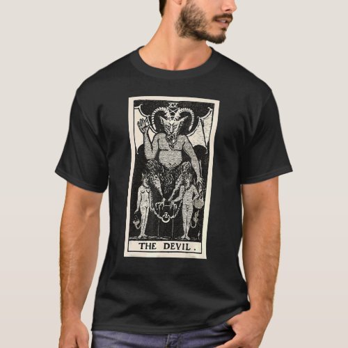The Devil Tarot Card Woodcut Engraving T_Shirt