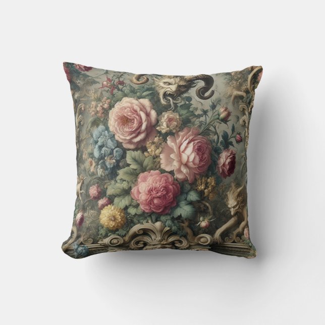 The Devourer of Bloom & Bone – Gothic Victorian Throw Pillow (Front)