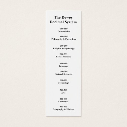 The Dewey Decimal System Bookmark Business Cards