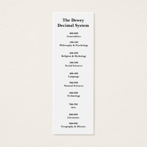 Customizable The Dewey Decimal System Bookmark Business Cards