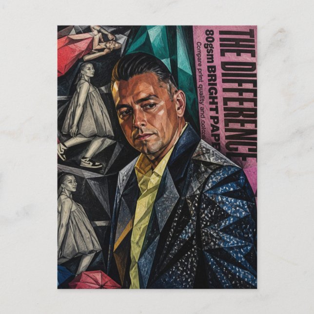 The Difference Man mixed media collage Postcard (Front)