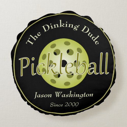 The Dinking Dude Guy  Duo Pickleball Ball Round Pillow