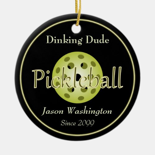 The Dinking Dude Guy Pickleball Ball Ceramic Ornament