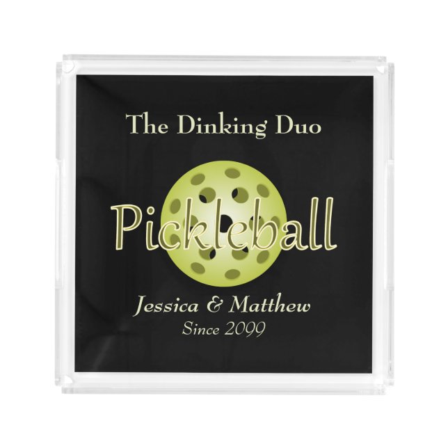 The Dinking Duo Couple Pickleball Ball Acrylic Tray (Front)