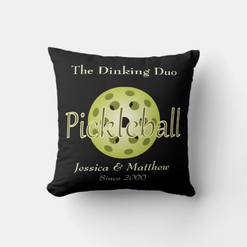The Dinking Duo Couple Pickleball Ball Throw Pillow