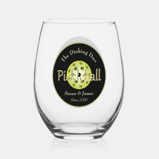 The Dinking Duo or Dude Pickleball Ball Cocktail Stemless Wine Glass