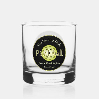 The Dinking Duo or Dude Pickleball Ball Rocks Whiskey Glass