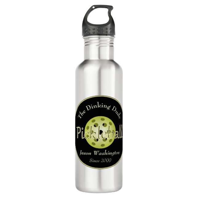 The Dinking Duo or Dude Pickleball Ball  Stainless Steel Water Bottle (Front)