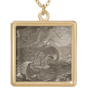The Dioscuri Protect a Ship, 1731 (engraving) Gold Plated Necklace