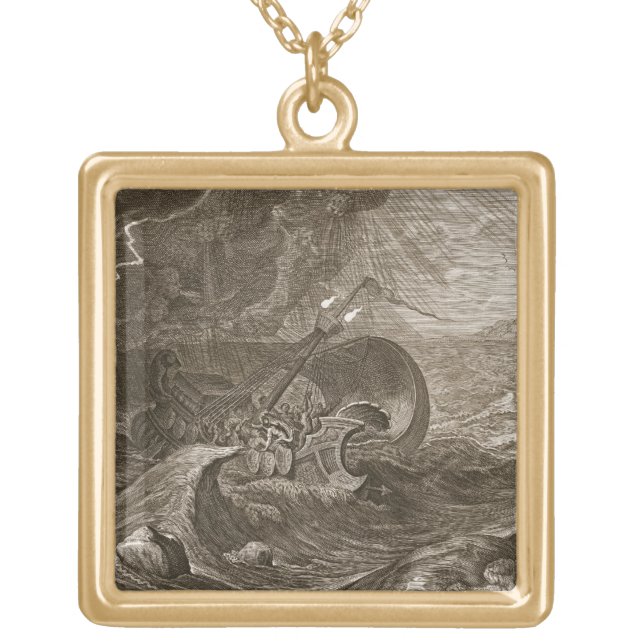The Dioscuri Protect a Ship, 1731 (engraving) Gold Plated Necklace (Front)