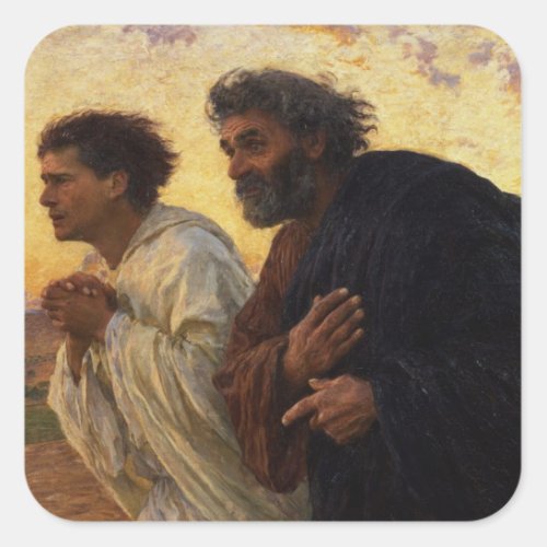 The Disciples Peter and John Running Square Sticker