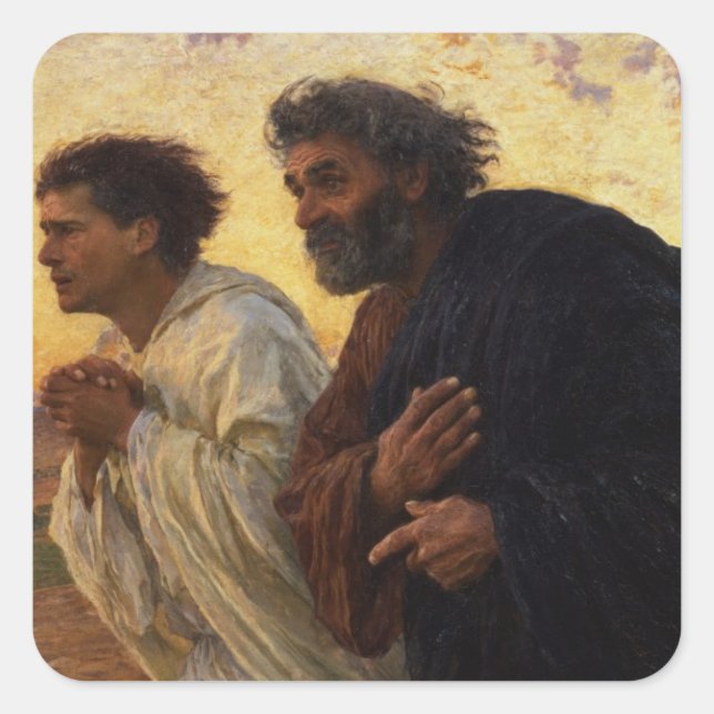 The Disciples Peter and John Running Square Sticker (Front)