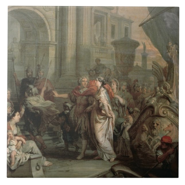 The Disembarkation of Cleopatra at Tarsus (oil on Tile (Front)