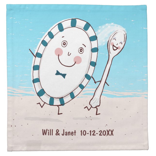 The Dish Ran Away with the Spoon Beach Newlyweds Napkin (Front)