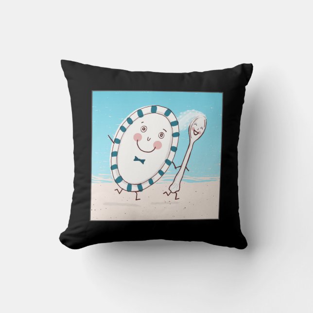 The Dish Ran Away with the Spoon Beach Newlyweds Throw Pillow (Front)