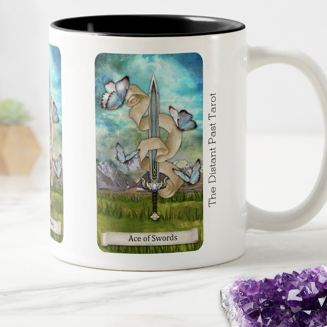 The Distant Past Tarot Deck Ace of Swords Two-Tone Coffee Mug (Ace of Swords from The Distant Past Tarot)