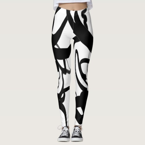 The Divers Abstract Black  White Leggings