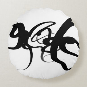 The Divers: Abstract Black & White Round Pillow
