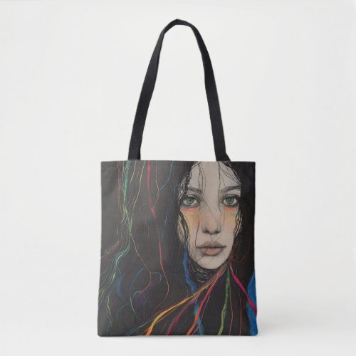 The divine feminine _ trippy rainbow black tote bag