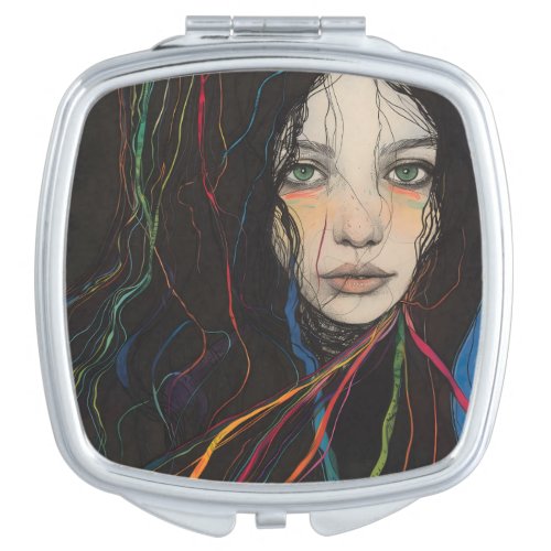 The divine feminine woman rainbow on black  compact mirror