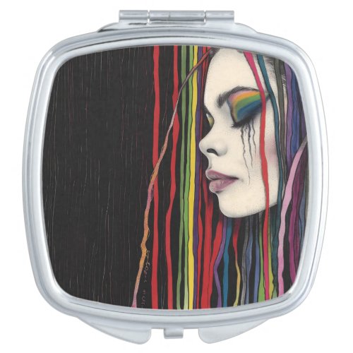 The divine feminine woman rainbow on black compact mirror