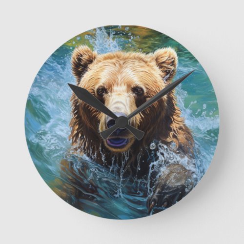 The Diving Bears Underwater Journey Round Clock