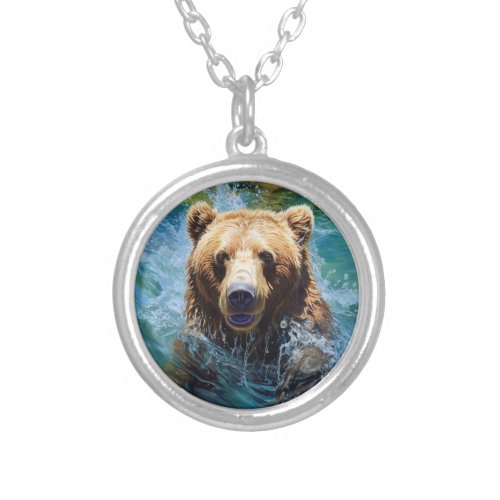 The Diving Bears Underwater Journey Silver Plated Necklace