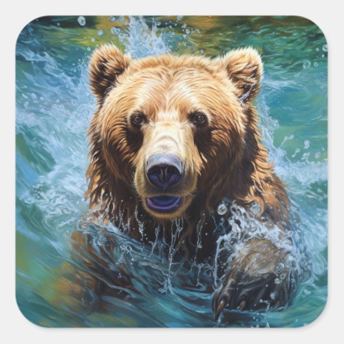 The Diving Bears Underwater Journey Square Sticker