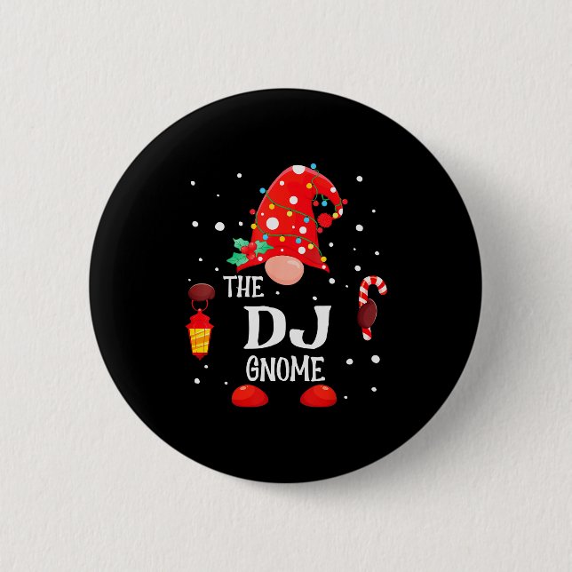 The Dj Gnome Matching Family Christmas Gnome Pajam Button (Front)
