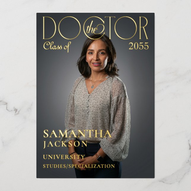 The Doctor Chic Doctoral Graduation Photo Magazine Foil Invitation (Front)