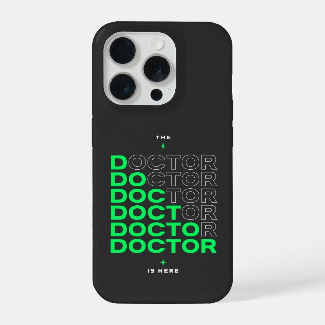 The Doctor Is Here Neon Text Design iPhone Case (Back)