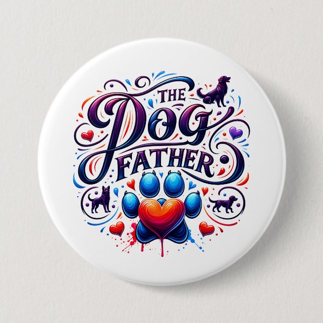 The Dog Father Retro Typography Button (Front)