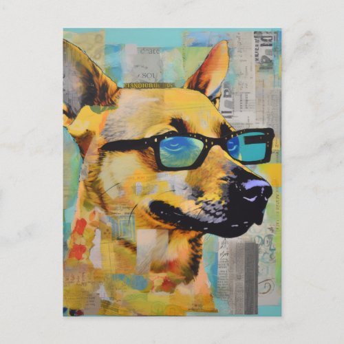The Dog in Glasses Collage Postcard