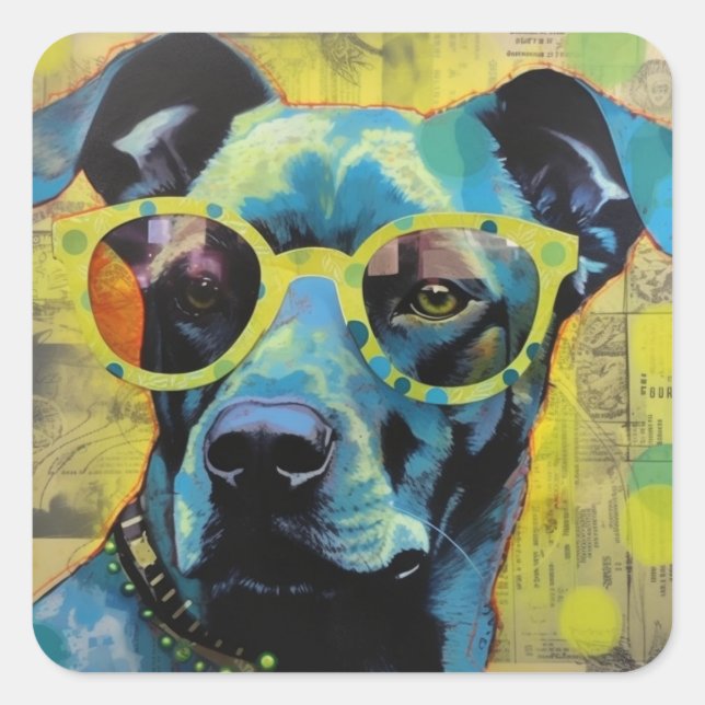 The Dog in Polka Dot Glasses Square Sticker (Front)