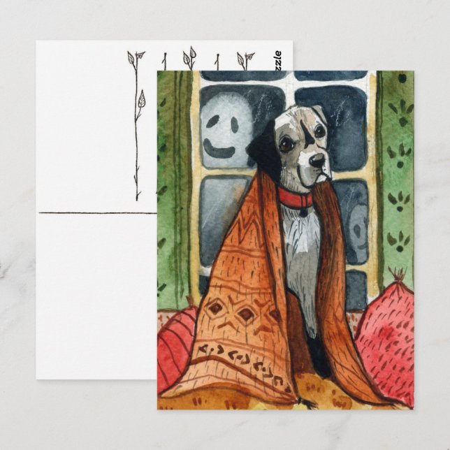 The dog in the haunting house, Halloween Postcard (Front/Back)