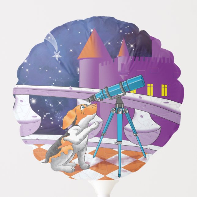 The dog looks through the telescope balloon (Front)