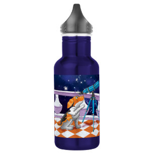 The dog looks through the telescope stainless steel water bottle