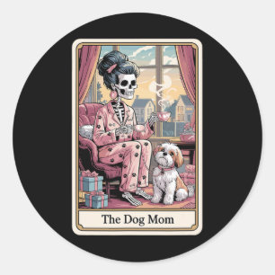 The Dog Mom Skeleton Tarot Card Funny Pet Lover Me Classic Round Sticker