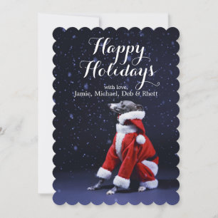 The dog sits putting on Christmas Father Holiday Card