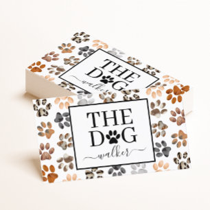 The dog walker typography fur paw prints dog care business card