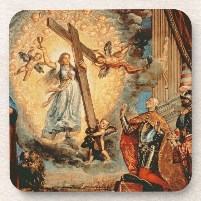 The Doge Grimani kneeling before Faith Beverage Coaster (Front)