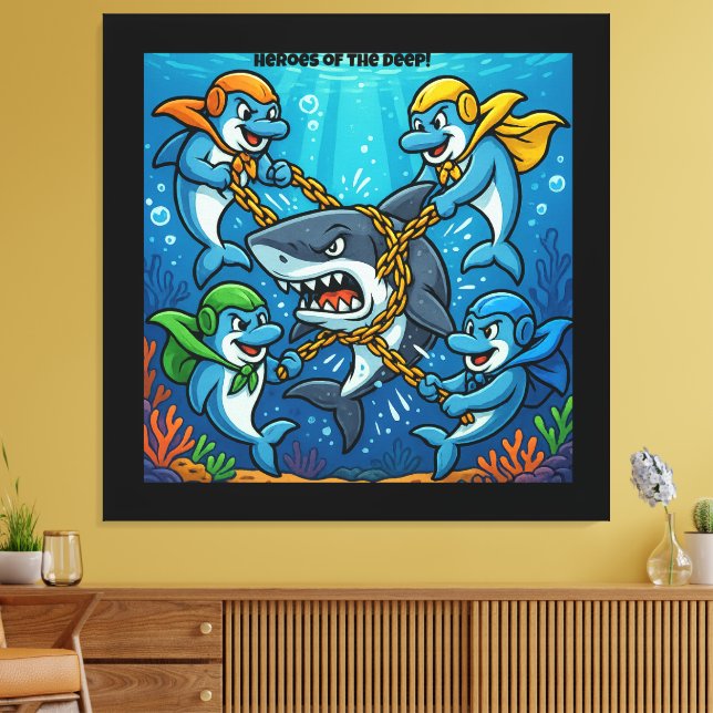 THE DOLPHIN GUARDIANS STRIKE! — Heroes of the Deep Canvas Print (Insitu(LivingRoom))