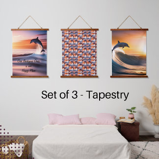 The Dolphin is Playing. Set of 3,  Hanging Tapestry