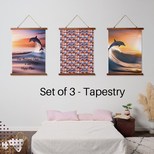 The Dolphin is Playing Set of 3  Hanging Tapestry