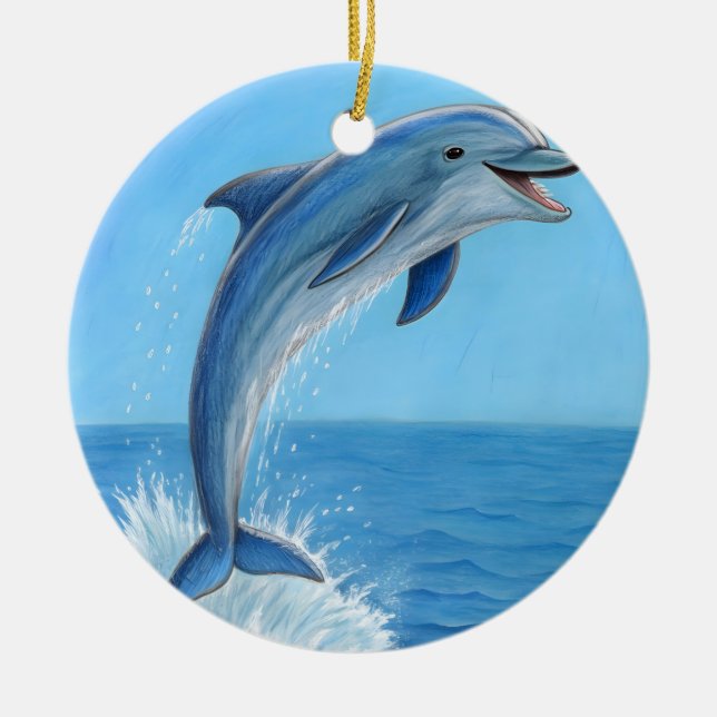 The Dolphin’s Silent Dance Ceramic Ornament (Front)