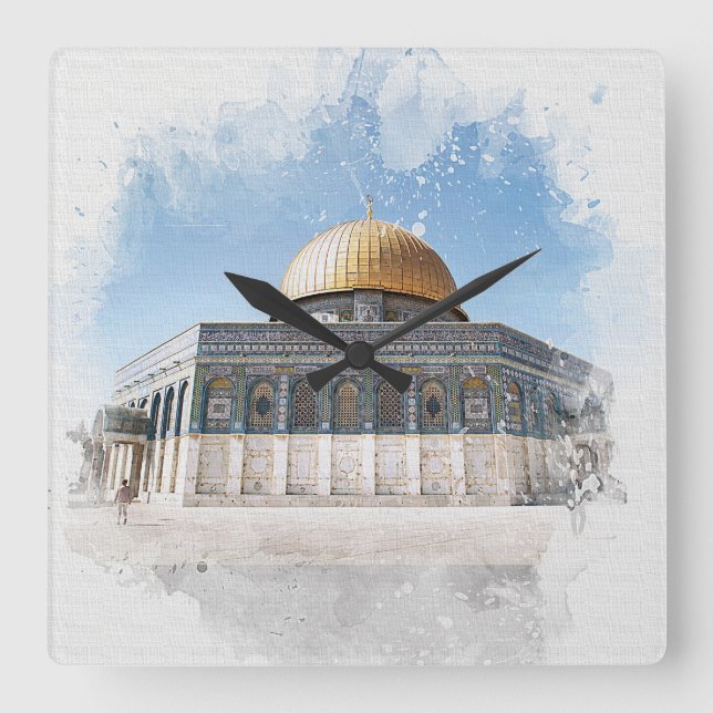 The Dome of the Rock Beautiful Islamic Holy Places Square Wall Clock (Front)