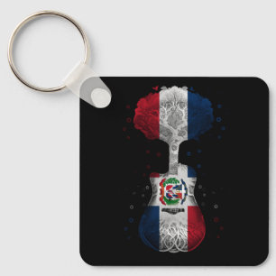 The Dominican Republic Flag Guitar Musician Music Keychain